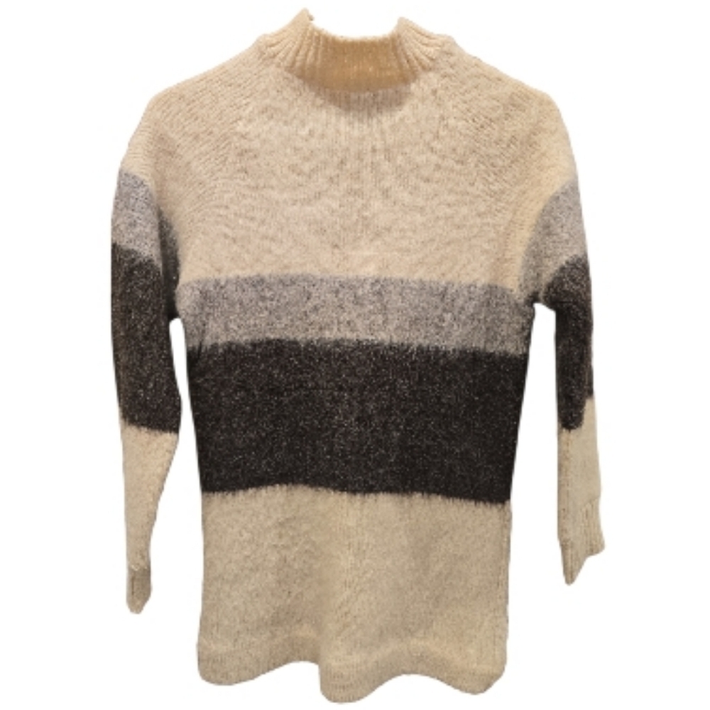 Vtg Icewool Iceland Wool Sweater 100% Wool Ivory Gray Brown Long Sleeve Tunic M